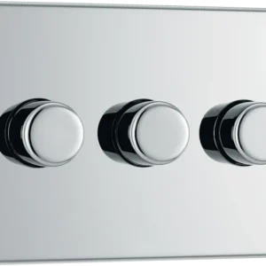Polished Chrome Triple 2 Way Push 200W Dimmer