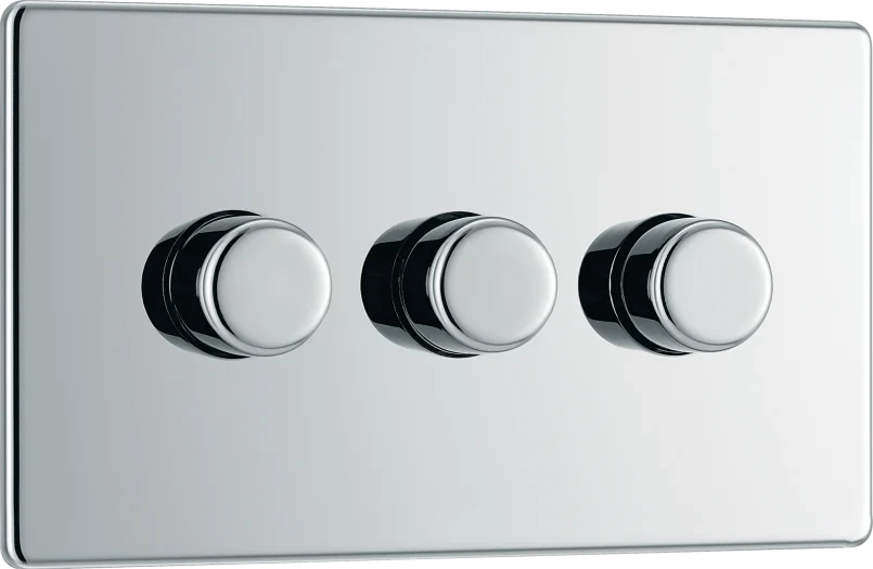 Polished Chrome Triple 2 Way Push 200W Dimmer