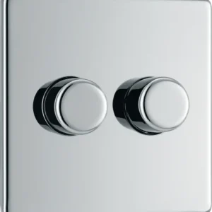 Polished Chrome Double 2 Way Push 200W Dimmer