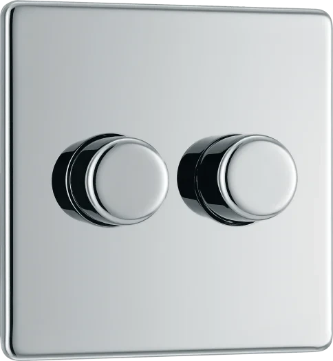 Polished Chrome Double 2 Way Push 200W Dimmer - Image 3