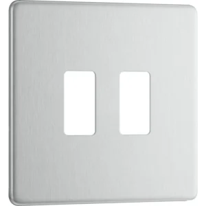 BG 2 Module Screwless Flatplate Brushed Steel Front Plate