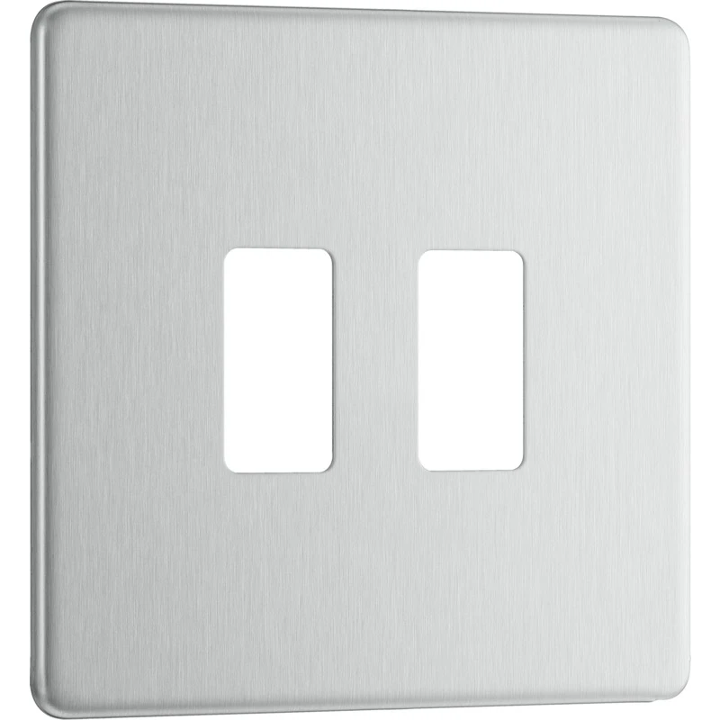 BG 2 Module Screwless Flatplate Brushed Steel Front Plate