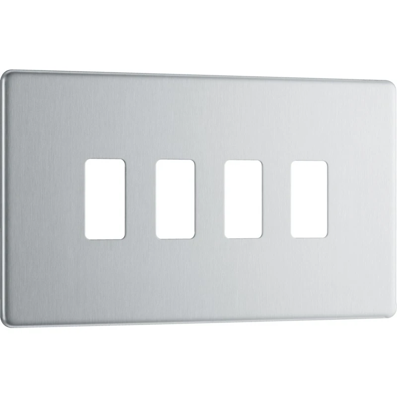 BG Screwless Flatplate Brushed Steel 4 Module Front Plate