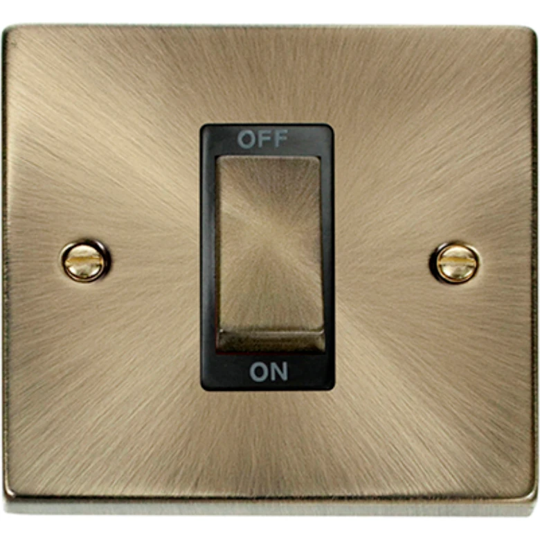 Victorian Antique Brass Black Insert 45A Ingot 1 Gang Double Pole Plate Switch - Image 2