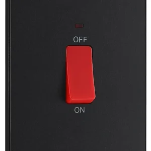 BG Evolve, Matt Black, 45A Large Plate Double Pole Switch with LED Indicator