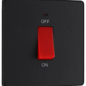 BG Evolve, Matt Black, 45A Square Plate Double Pole Switch With LED Indicator