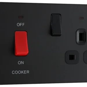 BG Evolve, Matt Black, 45A Cooker Control Unit With 13A Socket and LED Indicators