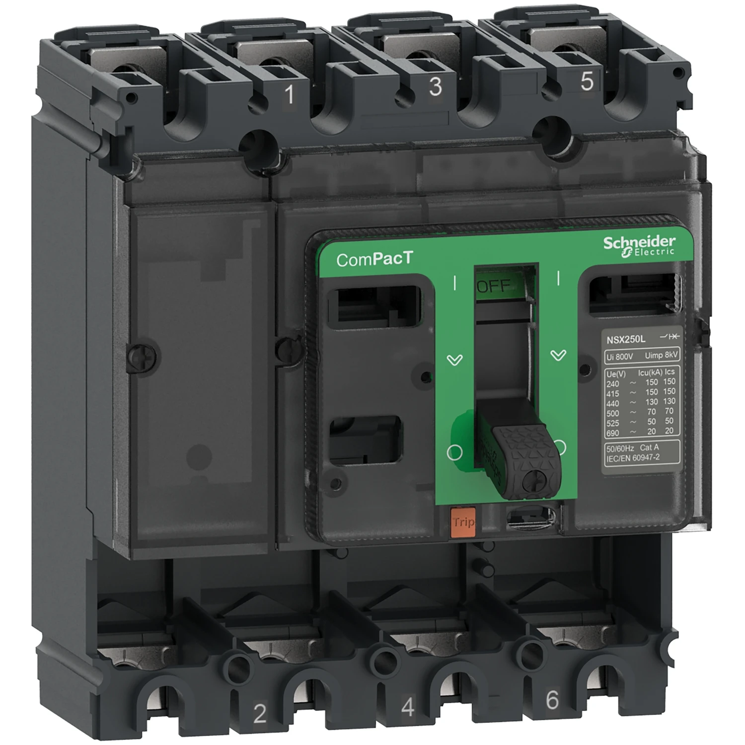 Schneider Circuit Breaker Basic Frame Compact Nsx250H 70 Ka At 415 Vac 50/60 Hz 250 A Without Trip Unit 4 Poles - Image 3
