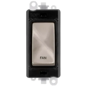 Click Gridpro Fan Laser Etched Legend Black Frame 20AX Brushed Stainless Double Pole Switch Module