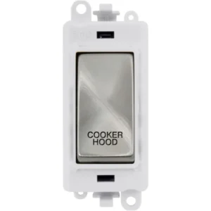 Click Gridpro Cooker Hood Laser Etched Legend Polar White Frame 20AX Satin Chrome Double Pole Switch Module