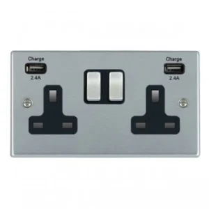 Socket 2G SP Switched USB Outlets 13A 85 x 145mm Satin Chrome 1X