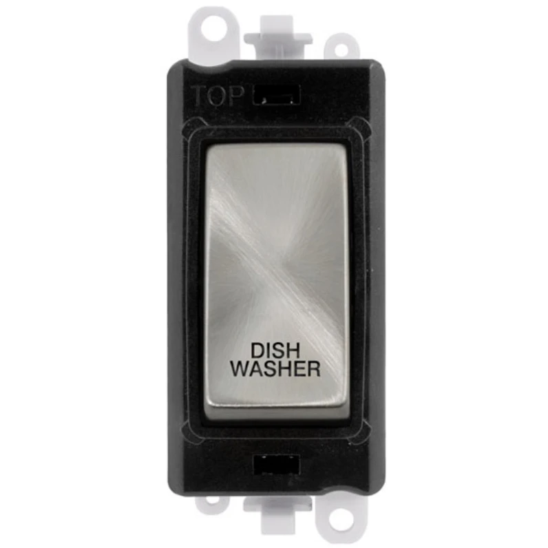 Click Gridpro Dishwasher Laser Etched Legend Black Frame 20AX Satin Chrome Double Pole Switch Module