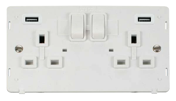 Interior 2G Switched Socket 13A White Twin 2.1A USB Outlet - Image 2