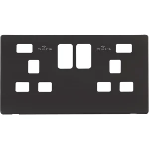 Cover Plate 2 Gang 13A Switched Socket with 2 x USB Black
