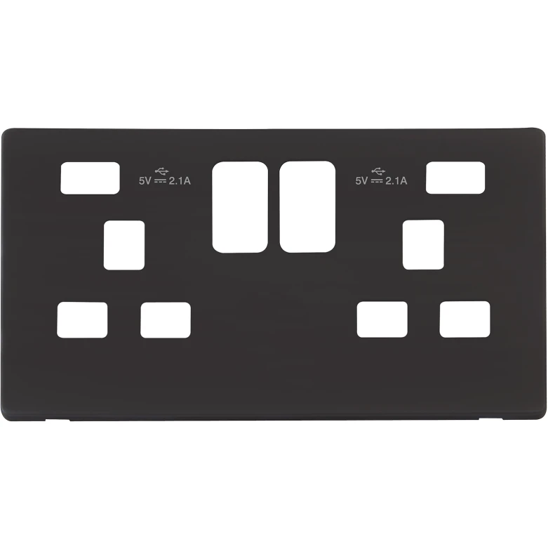 Cover Plate 2 Gang 13A Switched Socket with 2 x USB Black - Image 2