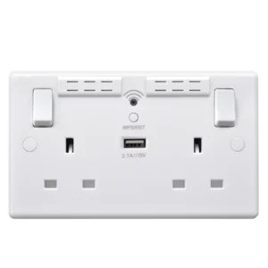 Socket 2 Gang Switched USB + Wifi 13A 2.1A White