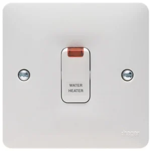 Hager Sollysta Control Switch DP Marked Water Heater c/w Neon 20A 86 x 28 x 86mm White Urea
