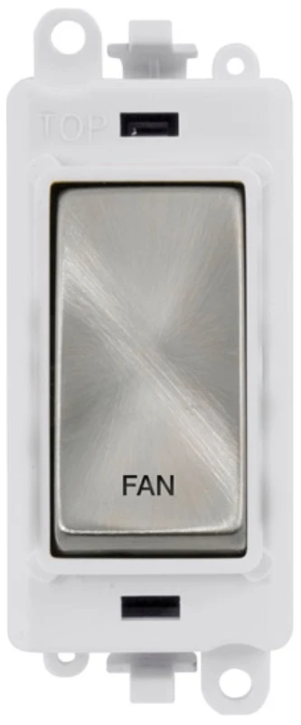 Click Gridpro Fan Laser Etched Legend Polar White Frame 20AX Satin Chrome Double Pole Switch Module