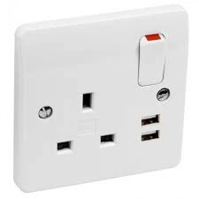 MK 1 Gang Switched Double Pole Complete With 2 Port USB Charger Socket