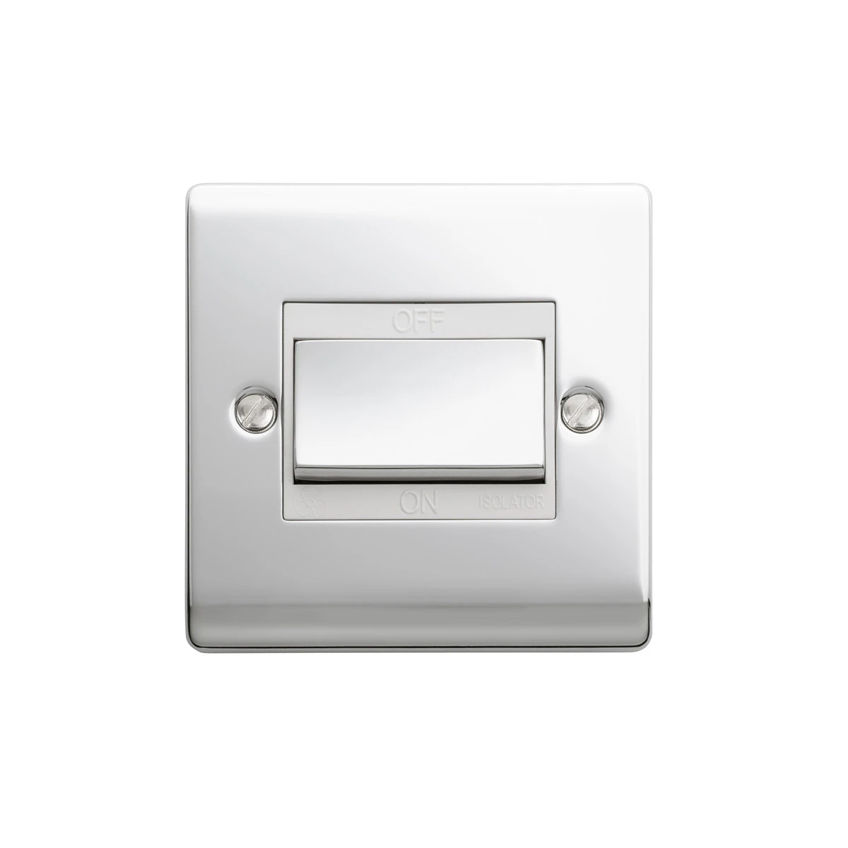 Designa 22S5FS Fan Isolator Switch 1 Gang Triple Pole - Polished Chrome With White Insert - Image 2