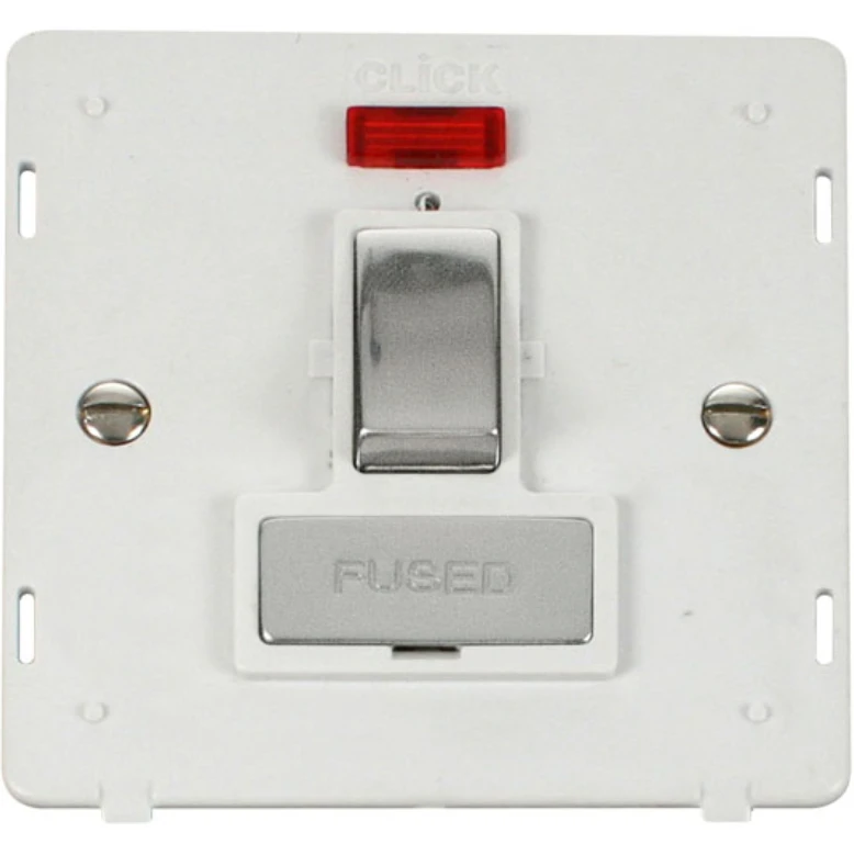 Polished Chrome 13A Ingot Double Pole Switched Fused Connection Unit With Neon Polar White Insert