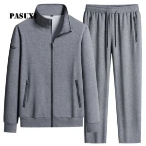 PASUXI Men's Plus Size Tracksuit Set Breathable Solid Color Fall Zip up Jacket Jogger Pants with Zipper Pockets Casual Sweatsuit