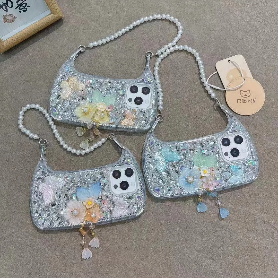 butterfly Rhinestone Pocket for Phone 15 Promax Tilt Coping 14 Promax Pearl - Image 3