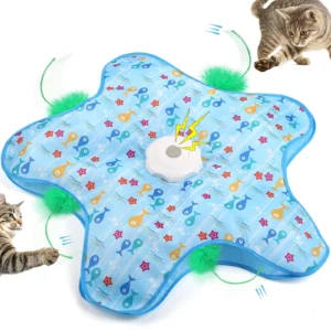 Interactive Cat Toy Automatic Moving Teaser Mat with Hidden Feather for Indoor Kitty Play Exercise Pack of 2