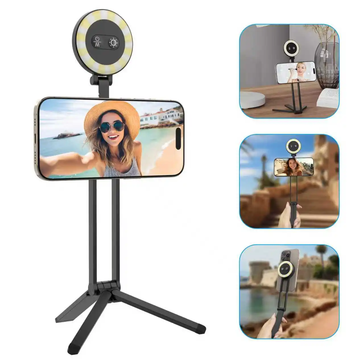 Magnetic Portable Phone Tripod Selfie Stick Tripod with Light