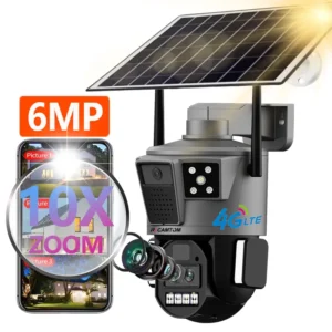 Rscamtom 3K 6MP Farm Dual Lens Triple Screen 4G Solar Camera Motion Detection Video Voice Alarm Security Camera Outdoor