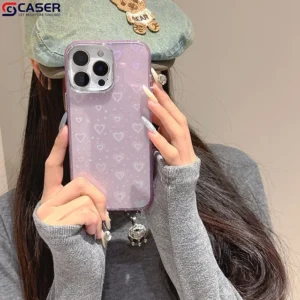 Laser Full-Coverage Love Motif Transparent Glitter Cute Girly Cell Phone Cases 13 14 15 16 Promax Plus for iphone 12 Pack of 10