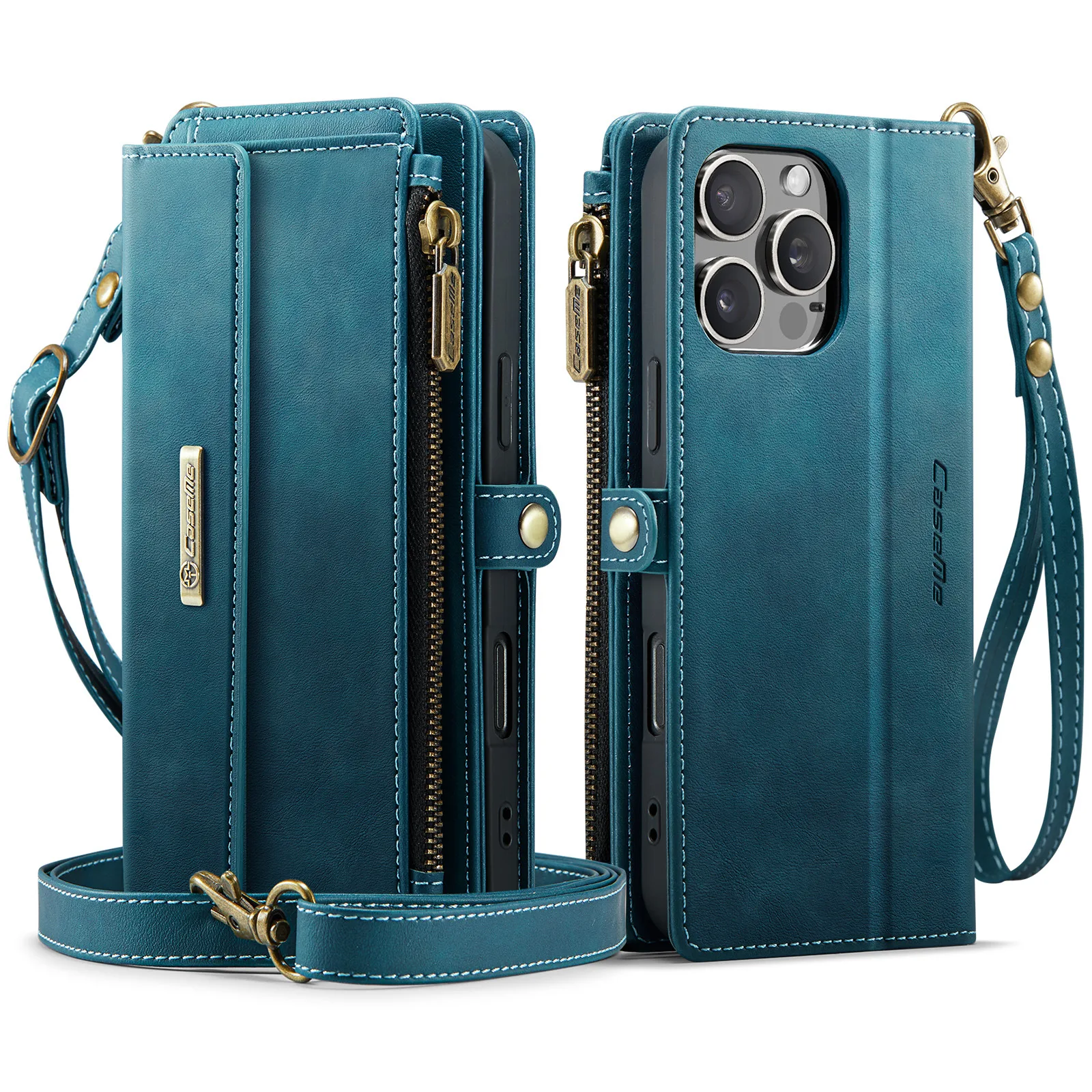 Women's Leather Wallet Case Magnet Card Holder with Zipper Convenient Mobile Phone Purse Bag for iPhone 16 Pro Max Pack of 2 - Image 2
