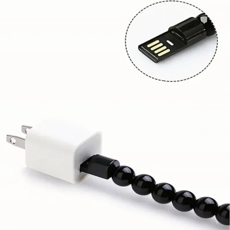 Portable USB Charging Cable Micro USB Type C L Bracelet Beads for iPhone Android Smartphones PVC Foil Compatible Earphones Pack of 10 - Image 3
