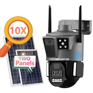 Rscamtom 3 Lens 6MP 4G Sim Card Security Camera 10X Zoom Motion Detection Alarm Solar Camera for Farm