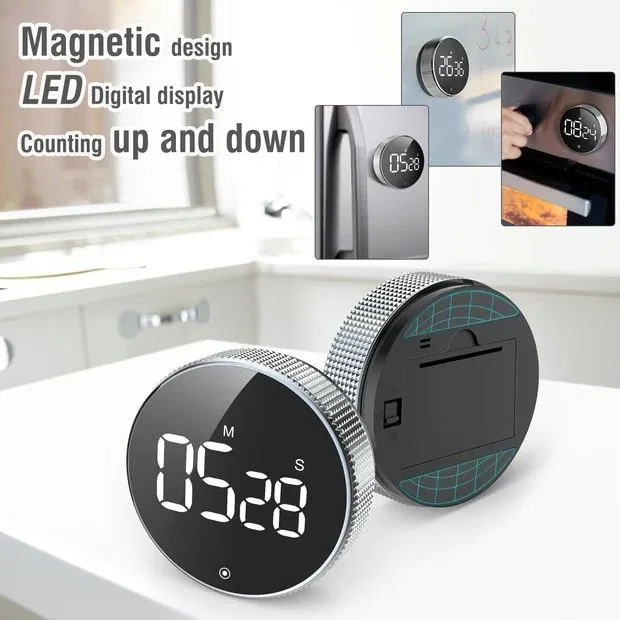 Magnetic Kitchen Timer Cooking Shower Study Stopwatch LED Counter Alarm Remind Manual Electronic Countdown Round Digital Timer - Image 3