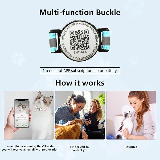 New Custom Software Ready QR Code Smart ID Personalized Adjustable Reflective Cat Collar Breakaway Quick Release With Bell Pack of 2 - Image 3