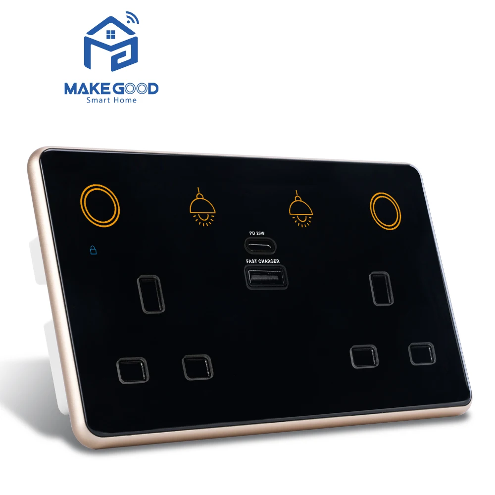 Modern Smart Home Products RGB Backlight Tuya Zigbee Smart 2Gang Light Switch Double UK Plug Wall Socket With USB Power Metering Pack of 5 - Image 2