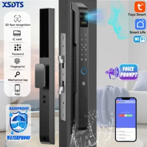 XSDTS DQ09 Smart Lock 3D Face Unlock Fingerprint Keyless Entry Door Lock WiFi Tuya Remote Control Waterproof for Outdoor Gate