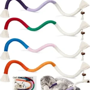 Cat Chew Ropes 4Pcs, Cat Toys for Indoor Cats with Refillable Natural Catnip, Safe Teeth Cleaning Chew Toys