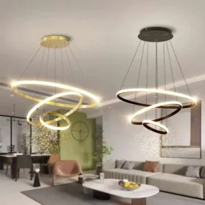 Home Decorative Modern Living Room Hotel Circle Hanging Pendant Light New Design 3 Ring Acrylic Gold Luxury Round Led Chandelier