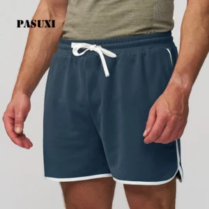 PASUXI Men's Color-Block Breathable Gym Shorts with Drawstring Lightweight Sports Shorts for Running Gym Fitness Pack of 2