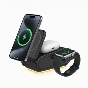 4 in 1 Wireless Fast Charging Phone Charger Station Foldable Night Light Dock with Magnetic Holder for iPhone Earbuds & Watch