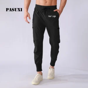 PASUXI Quick Dry Men Sports Cargo Pants Lightweight Nylon Stretch Hiking Running Joggers Multi Pocket Tactical Training Trousers Pack of 2