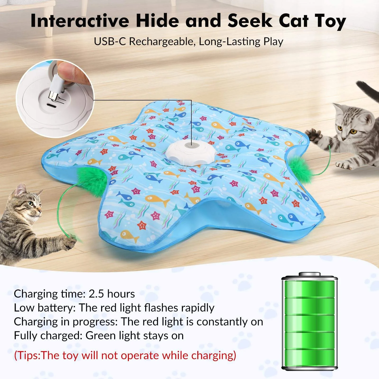 Smart Eco-Friendly Blue Hide and Seek Cat Toy Electric Thermal Sensing Cat Catch Mouse Squeaky Touch Activated Feather Pack of 2 - Image 4
