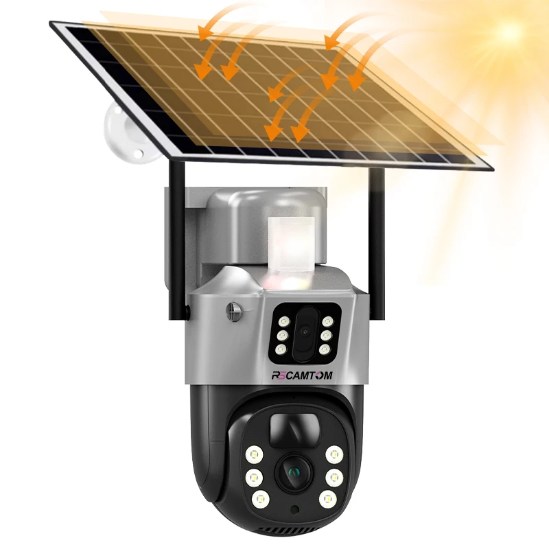 Rscamtom V380 Outdoor Camera Wifi Wireless Solar Two Way Voice SD Card Dual Lens 360 Wifi Camera