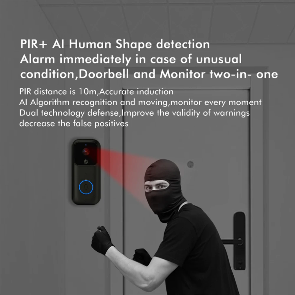 Eseye IP65 Waterproof WiFi 1080P Video Door Phone Tuya App-Enabled Wireless Doorbell 2600mAh Battery Color Remote Wood Doors - Image 4