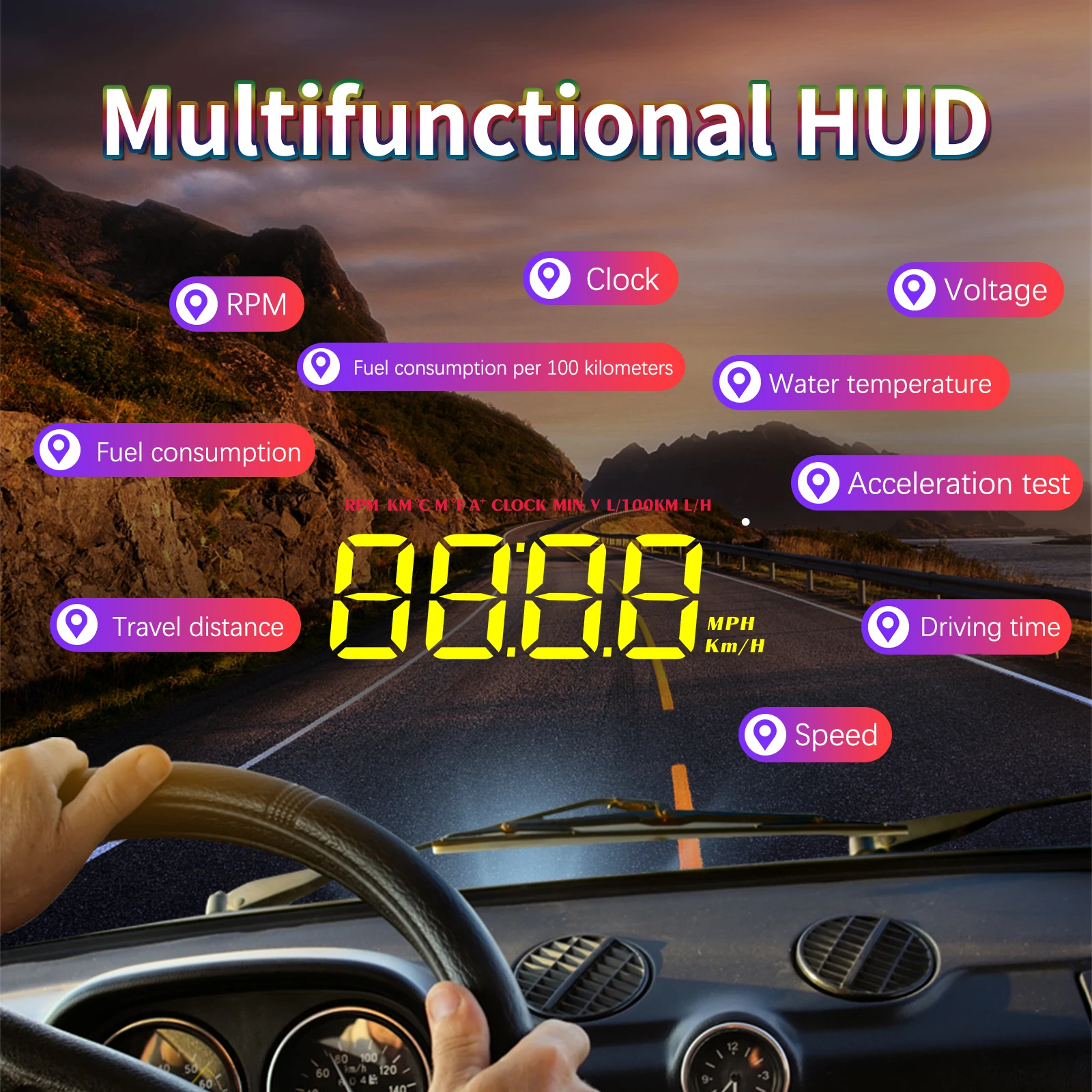 WiiYii M5 OBD2 HUD Yellow Speedometer 3 Inches LED Screen Type-C Connection 1 Year Warranty Universal Fit Car Pack of 2 - Image 3