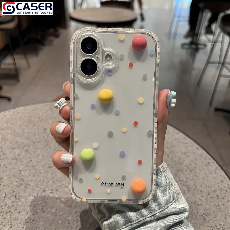 INS Cute Polka Dot Three-dimensional Rainbow love Heart Cell Phone Cover Fro iphone 16 15 14 Plus Pro Promax Pack of 10 - Image 4