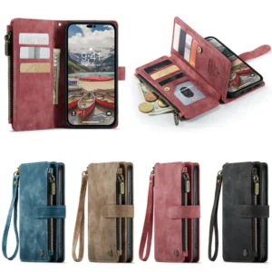 Magnetic Card Holder PU Leather Wallet Case for Samsung for Galaxy S25 S22 S20 Plus Zipper Access Bag Accessory