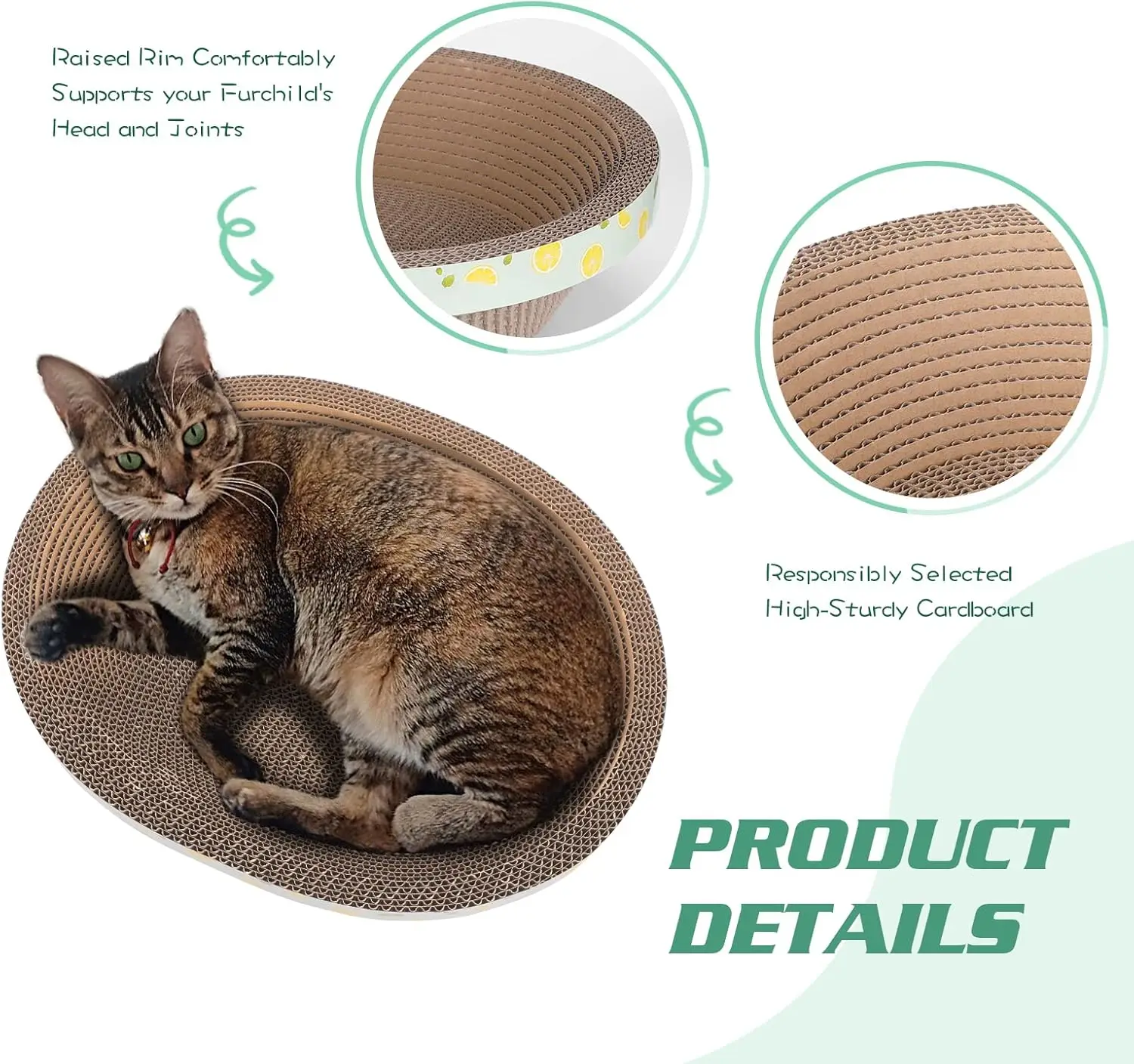 Oval Cardboard Cat Scratcher Bed and Lounge, Durable Corrugated Scratch Pad for Indoor Cats, Skateboard-Style Claw Grinding Toy Pack of 5 - Image 3